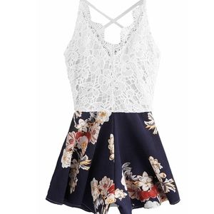 SHEIN Floral Navy Romper NWOT
